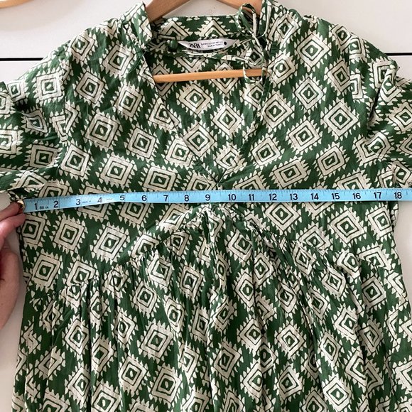 Zara Boho Green Cotton Dress XS - Picture 6 of 6